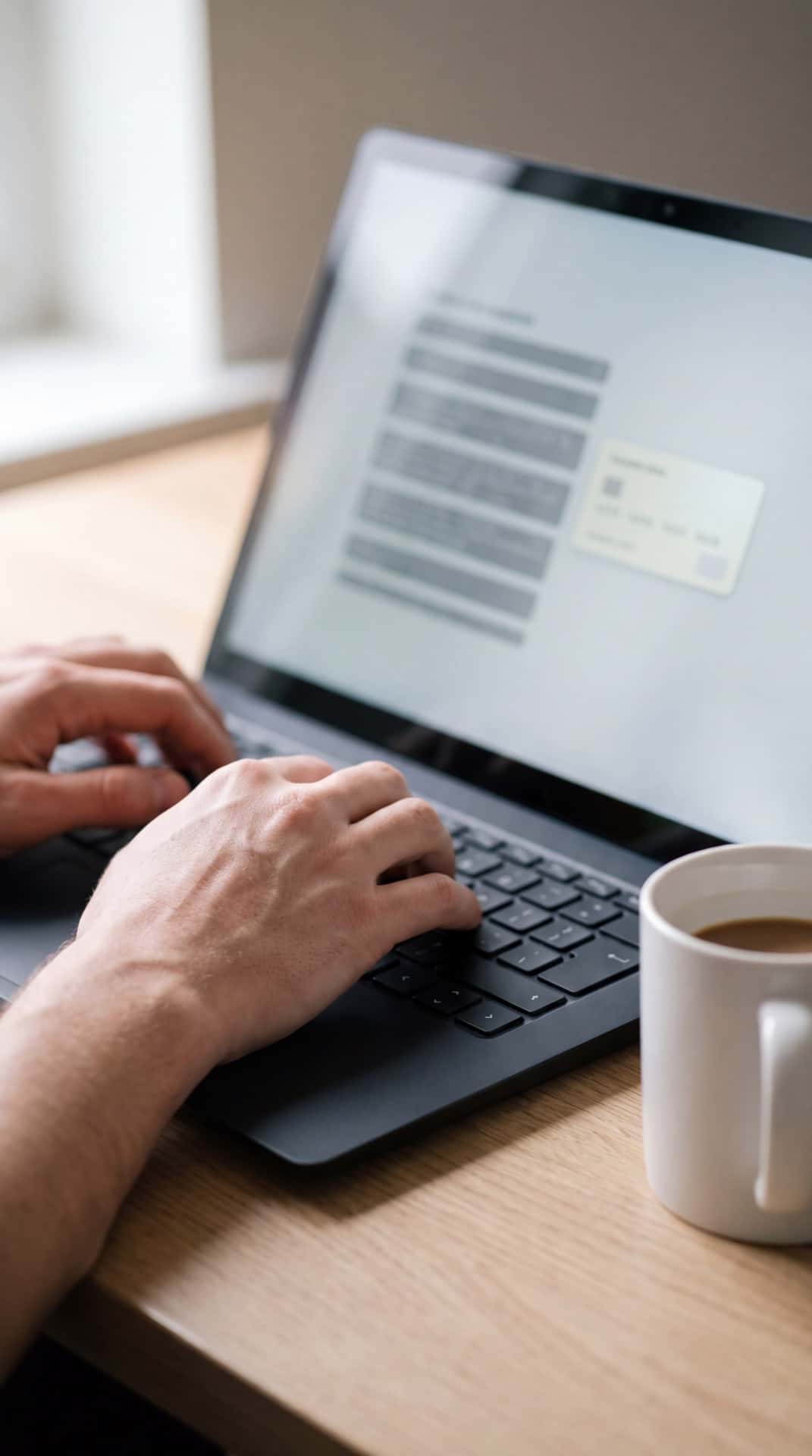 Hands typing on a laptop that shows an answer